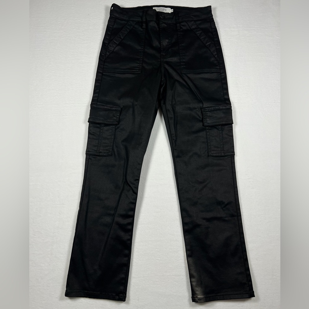 Hidden Jeans Ella Classic Straight Cargo Stretch Pants Black Coat Women Size 28